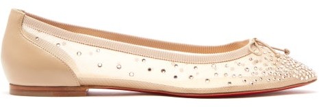 mesh ballet flat with scattered crystals