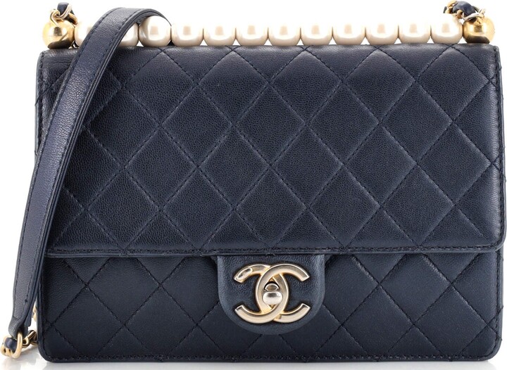 CHANEL Lambskin Quilted Small Chic Pearls Flap Beige 433640