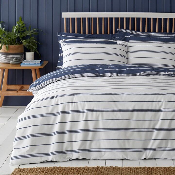Dunelm Falmouth Navy Striped Reversible Duvet Cover and Pillowcase Set