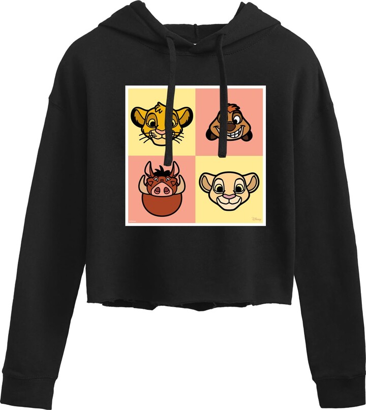 Disney The Lion King - Faces Lion King Grid - Women's Cropped Pullover Hoodie - Size Small Black