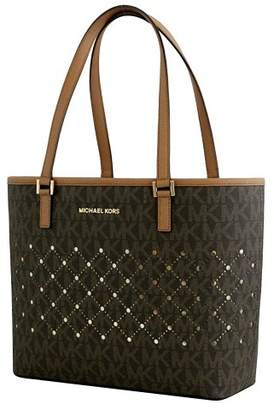 Michael Kors Women's Jet Set Violet Small Carry All Tote Handbag 14'x9.5'x4' (Brown/Gold)