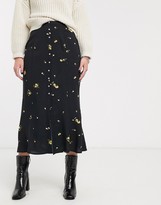 Thumbnail for your product : Only midi skirt with button through in black ditsy floral
