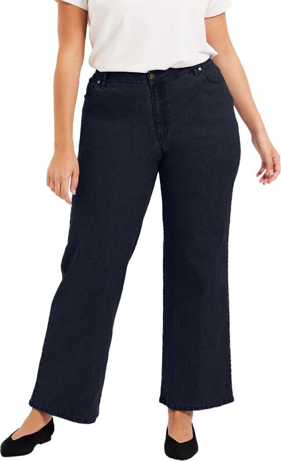 June + Vie Women’s Plus Size Curvie Fit Wide-Leg Jeans, 24 W - Ivory ...