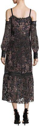 Nanette Lepore Picadilly Cold-Shoulder Velvet Burnout Midi Dress