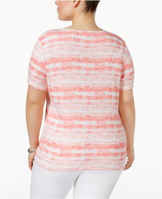 Karen Scott Plus Size Striped Butterfly-Print T-Shirt, Created for Macy's