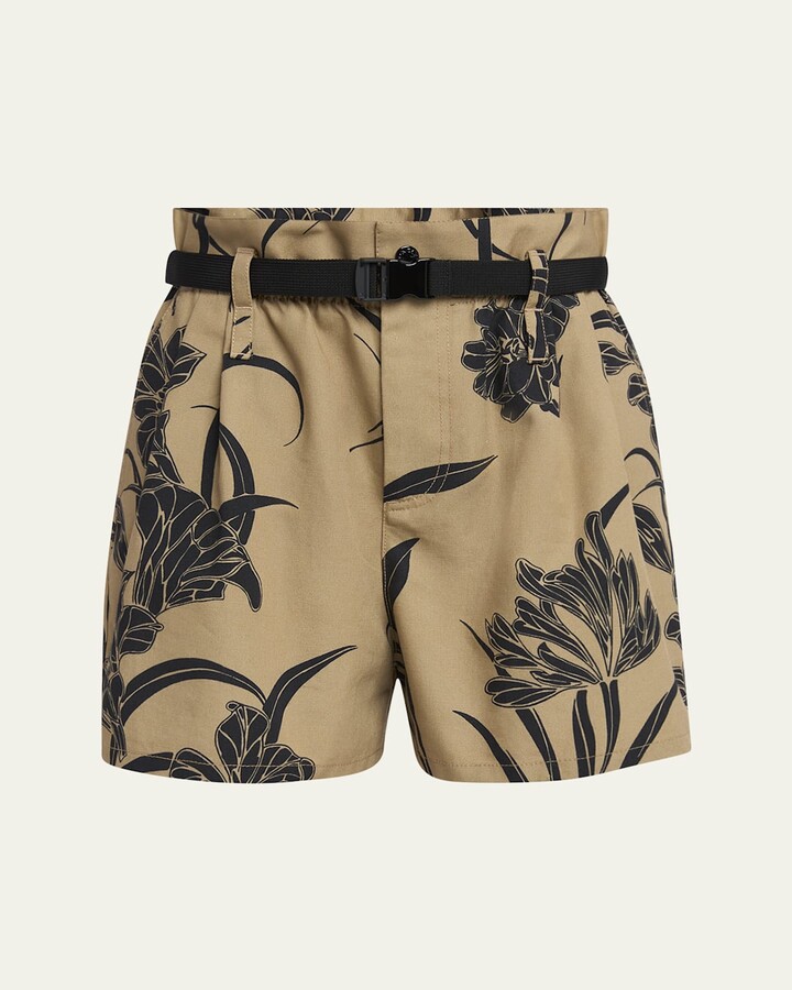 Printed Paper Bag Shorts with Belt