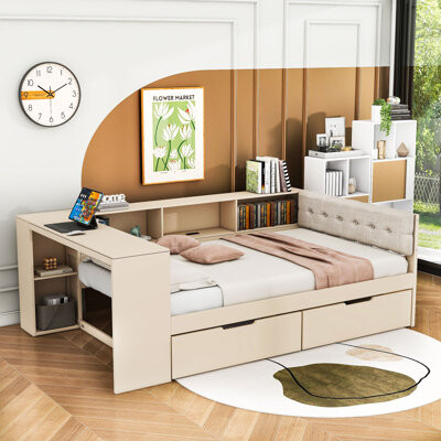 Lark Manor Peeples Daybed with Built-In Storage Shelves and Drawers and USB ports