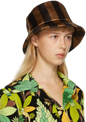 Fendi Brown & Black Thick Stripes Woven Bucket Hat