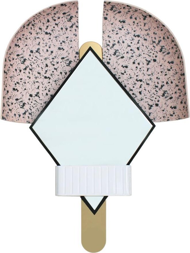 Contemporary Italian Pink "bonnet" Mirror In Gold Metal By Elena Salmistraro