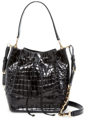 Alice + Olivia Croc Embossed Leather Bucket Bag