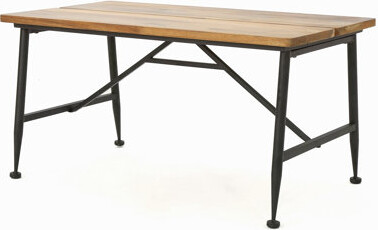 Ebern Designs Rectangle Outdoor Coffee Table With Angled Tubular Legs And Wood Top Black