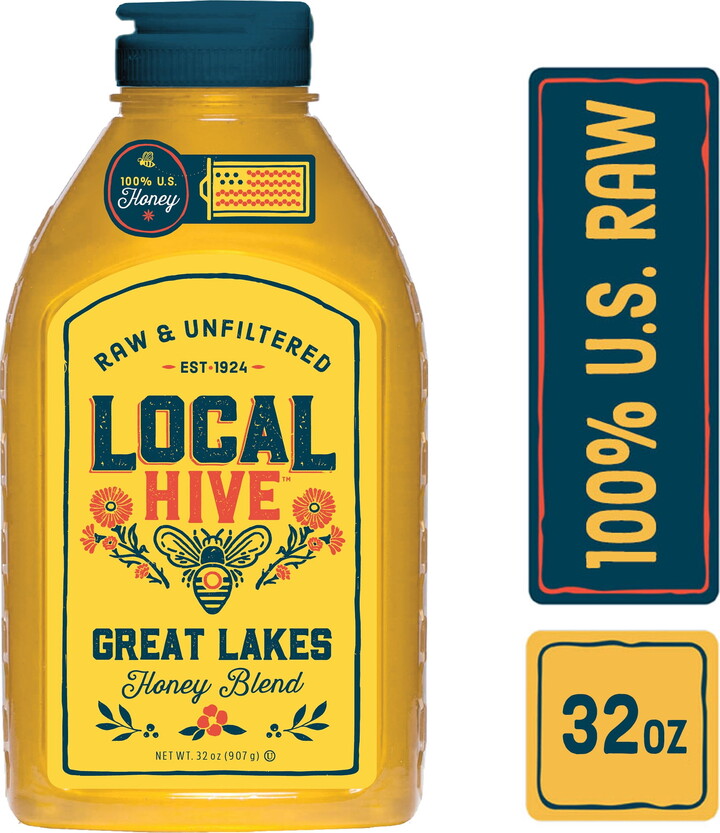Local Hive, Raw & Unfiltered, 100% U.S Great Lakes Honey Blend, 32oz Bottle