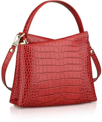 Croco Lara Bellini Embossed Leather Vela Mini Top Handle Bag