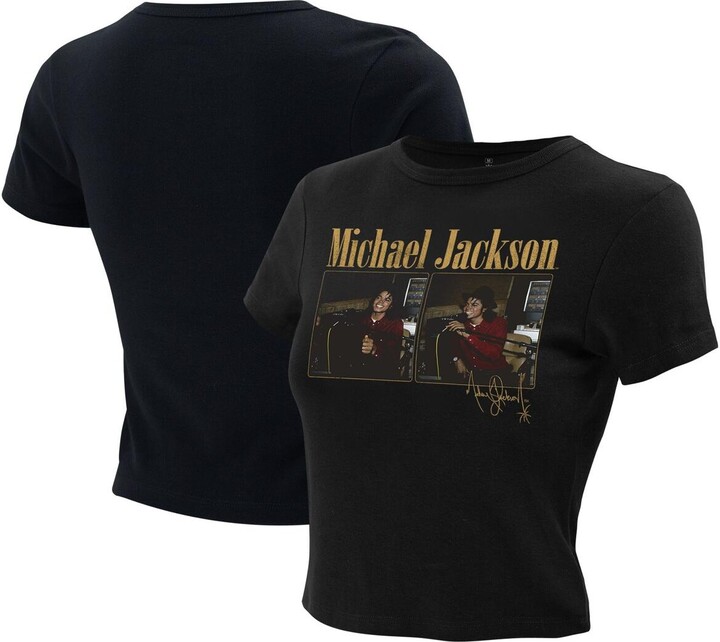 Ripple Junction Women's Black Michael Jackson Studio Photos Cropped T-Shirt