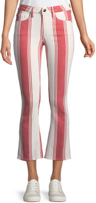 Frame Mid-Rise Striped-Denim Cropped Mini Boot-Cut Jeans