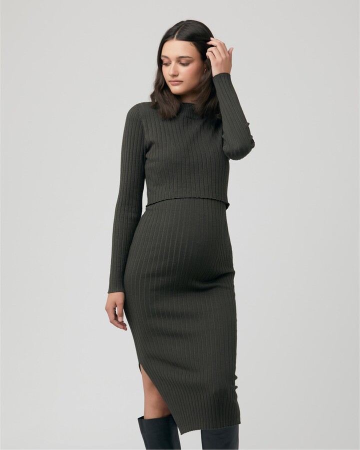 Ripe Maternity Maternity Nella Long Sleeve Rib Nursing Knit Dress Ivy