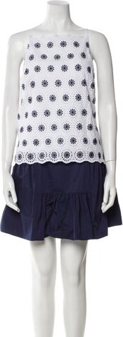 Tanya Taylor Printed Mini Dress Tanya Taylor Tent Dress Neutrals Printed Eyelet & Embroidered Accents Strapless Concealed Zip Closure at Back Designer