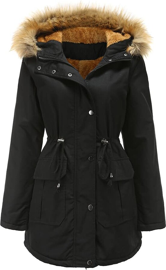 black fur lined parka womens