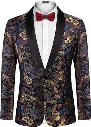 COOFANDY Men's Floral Tuxedo Jacket Luxury Embroidered Suit