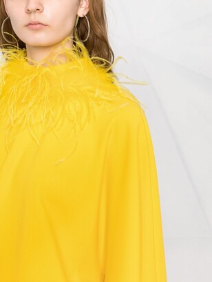 Styland Feather-Collar Flounce Dress