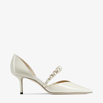 Jimmy Choo Latte Patent Leather Pointed Pumps With Pearl Embellishment