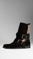 Thumbnail for your product : Burberry Check Jute Trim Suede Ankle Boots