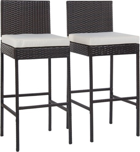 BestMassageModernBarStoolsSetof2WickerPatioBarChairsBrown
