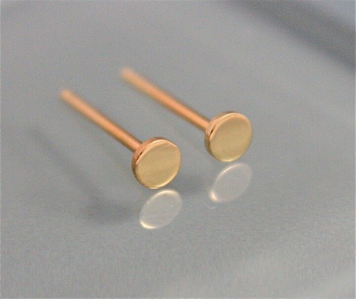 Etsy 18K Stud Tiny Circle Earrings Dot Disk 3mm Solid Yellow Gold Studs Shiny Finish Recycled Eco Friendly