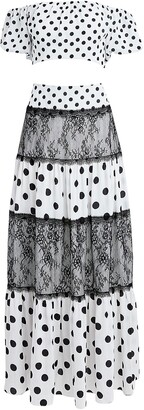 2-Piece Polka Dot Crop Top & Maxi Skirt Set