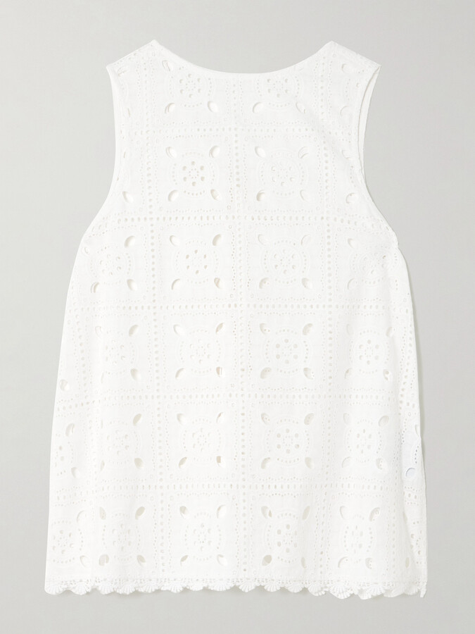 Miguelina Tula Reversible Scalloped Broderie Anglaise Cotton Top - White