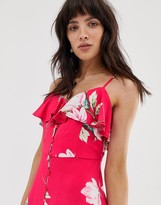 Thumbnail for your product : Band of Gypsies ruffle front button down midi dress in pink floral print