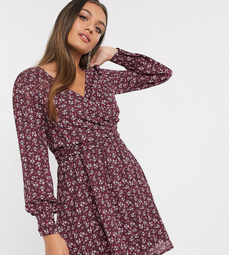 Fashion Union Petite wrap dress in red floral