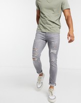 Thumbnail for your product : Jack and Jones Intelligence Liam skinny fit ripped jeans in light grey