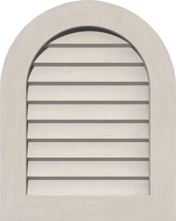 Ekena Millwork 23 in. x 25 in. Round Top Primed Smooth Pine Wood Built-in Screen Gable Louver Vent