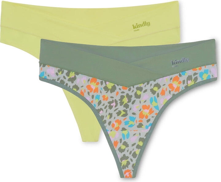 Kindly Yours Women’s So Comfy Crossover Waist Thong Panties, 2-Pack, Sizes XS-XXXL