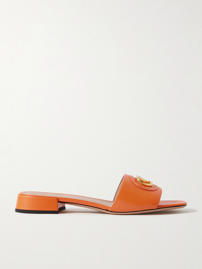 Valentino Garavani Vlogo Embellished Leather Slides - Orange