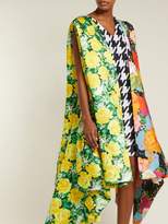 Thumbnail for your product : Richard Quinn Contrasting Print Satin Cape-dress - Womens - Multi