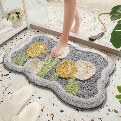 Red Barrel Studio BlossomGuard Ultra-Absorbent Non-Slip Microfiber Bath Mat - Soft Machine Washable Rug for Bathroom Bedroom and Entryway - 24x16 Yellow