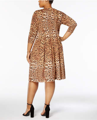 NY Collection Petite Plus Size Pleated Animal-Print Dress