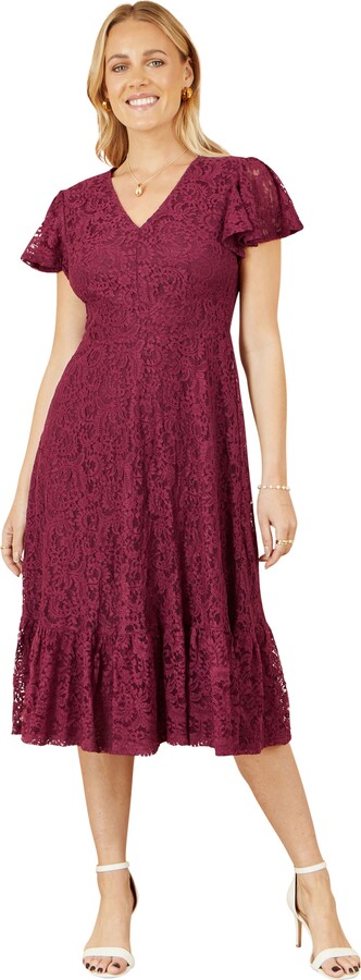 Yumi Short Sleeve Lace Midi Skater Dress