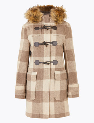 Marks and Spencer Checked Duffle Coat with Wool