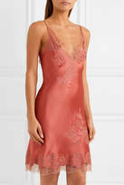 Thumbnail for your product : Carine Gilson Embroidered Chantilly Lace-trimmed Silk-satin Chemise