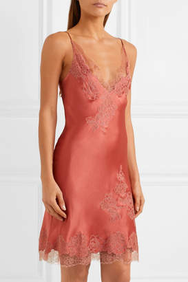 Carine Gilson Embroidered Chantilly Lace-trimmed Silk-satin Chemise