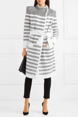 Balmain Belted Striped Metallic Knitted Cardigan - White