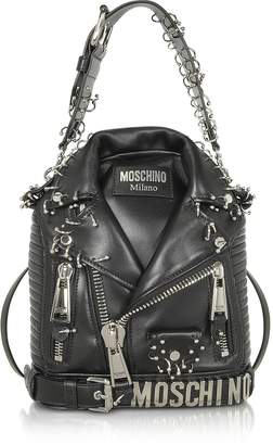 Moschino Black Leather Biker Jacket Backpack w/Piercings