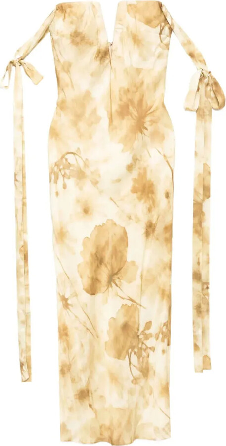 Alejandra Alonso Rojas Floral-Print Plunging Gown