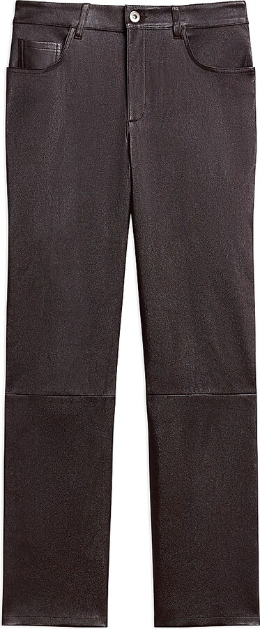 Theory Women's Glossed Leather Mid-Rise Pants - Plum Brown - Size 00