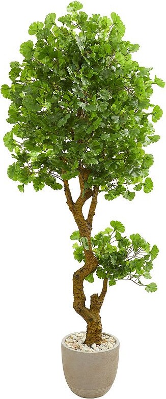 Nearly Natural 6.5 Ft. Jingo Artificial Tree in Sand Colored Planter UV Resistant (Indoor/Outdoor)