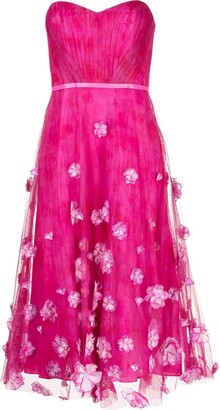 Marchesa Notte Floral-Embellished Strapless Dress