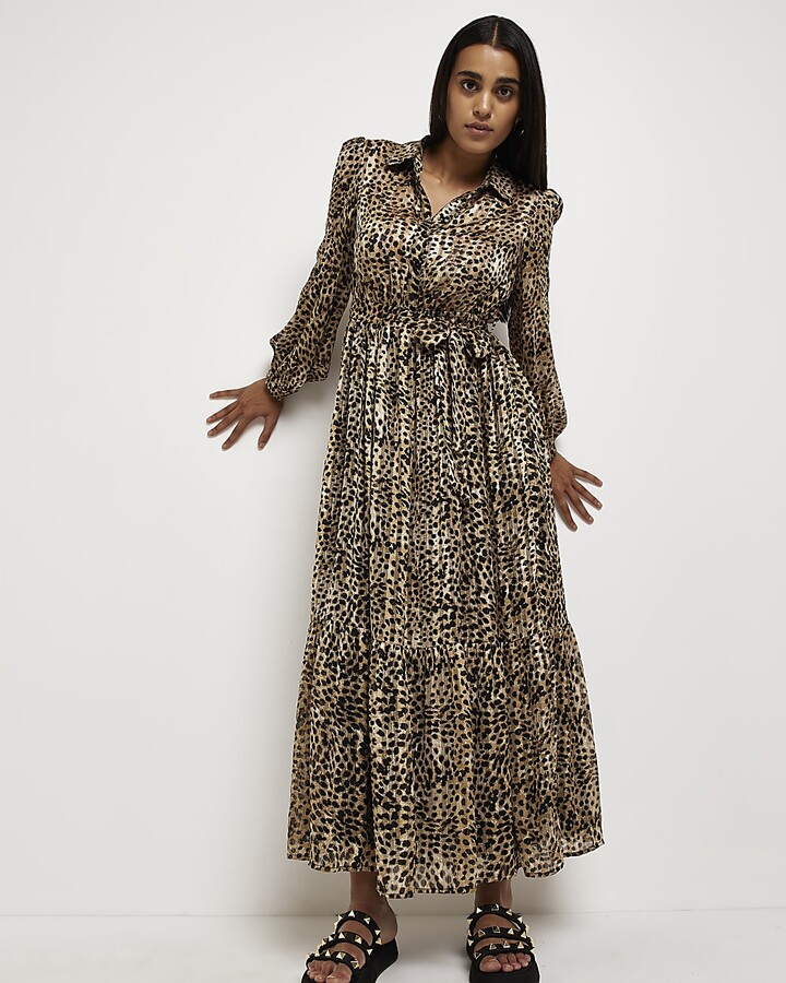 River Island Womens Black Leopard Print Maxi Shirt Dress - ShopStyle